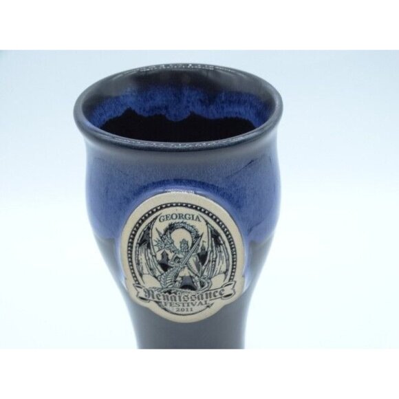 Georgia Renaissance Festival 2011 Stein Blue Drip Grey Fox Pottery Cup Mug - Picture 2 of 10